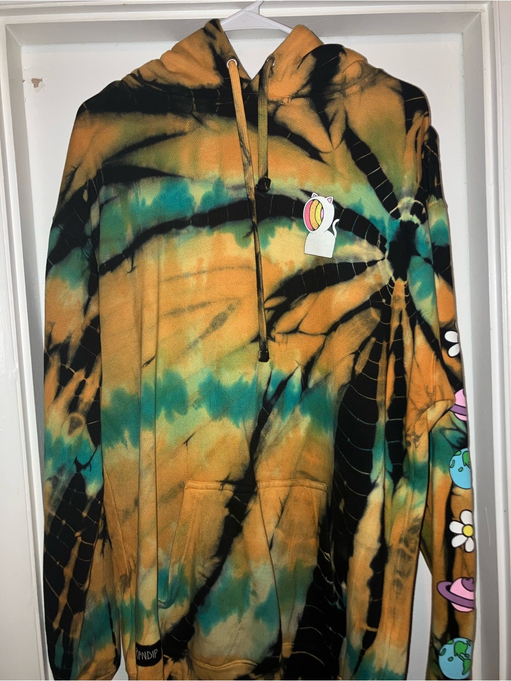 Ripndip Tie-Dye Zip Up Hoodie in Orange, Black & Teal